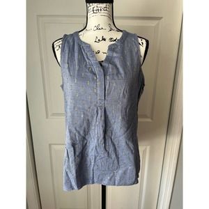 Crown & Ivy sleeveless Icon Peasant lined Shirt Blue/Gold Size Medium NWT